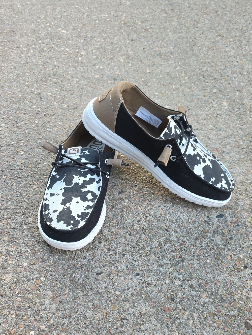 Hey Dude Wendy Cowgirl Black White Tan Cowprint Slip-On Loafers Size 7